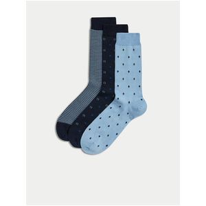 Sada tří párů pánských vzorovaných ponožek vmodré barvě Marks & Spencer obraz