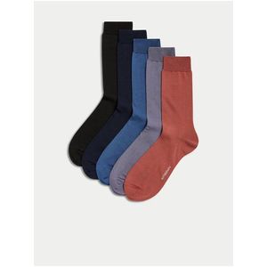 Sada pěti párů pánských ponožek v černé, modré a červené barvě Marks & Spencer Pima obraz