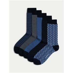 Sada pěti párů pánských ponožek v modré, černé a tmavě modré barvě Marks & Spencer Pima obraz
