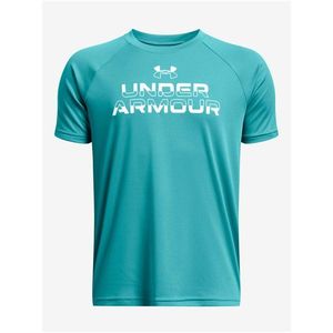 Tyrkysové klučičí tričko Under Armour UA Tech Split Wordmark SS obraz