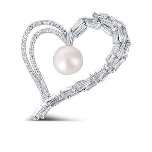 JwL Luxury Pearls Třpytivá brož asymetrické srdce s pravou perlou a krystaly JL0696 obraz