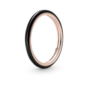 Pandora Minimalistický bronzový prsten s černým smaltem Rose 189655C01 56 mm obraz