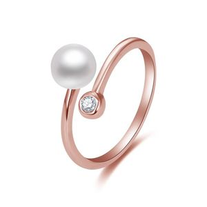 Beneto Otevřený bronzový prsten s pravou perlou a zirkonem AGG469P-RG obraz