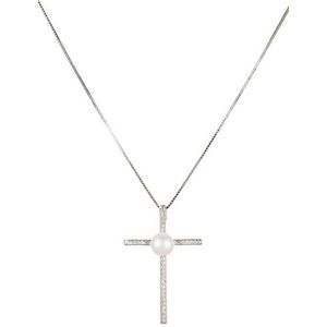 JwL Luxury Pearls Stříbrný náhrdelník Křížek s pravou perlou JL0455 (řetízek, přívěsek) obraz