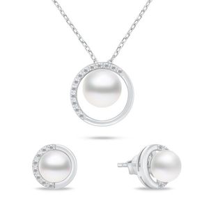 Brilio Silver Elegantní sada šperků s pravými perlami SET251W (náušnice, náhrdelník) obraz