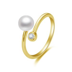 Beneto Otevřený pozlacený prsten s pravou perlou a zirkonem AGG469P-G obraz