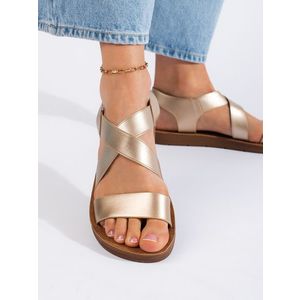 Klasické zlaté sandály dámské na plochém podpatku obraz