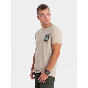 Męski bawełniany T-shirt z nadrukiem na piersi beżowy obraz