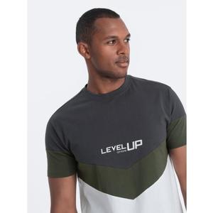 Pánské bavlněné tričko s logem V9 S1747 grafitová/olivová obraz