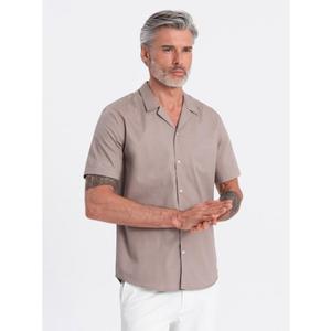 Pánská košile s krátkým rukávem a kubánským límcem V3 OM-SHSS-0168 tmavě béžová obraz