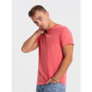 Pánské klasické bavlněné tričko BASIC V11 OM-TSBS-0146 růžové obraz