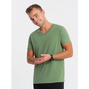 Pánské klasické bavlněné tričko s výstřihem BASIC zelené obraz