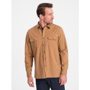 Pánská bavlněná košile REGULAR FIT s kapsami na knoflíky V2 OM-SHCS-0146 hnědá obraz