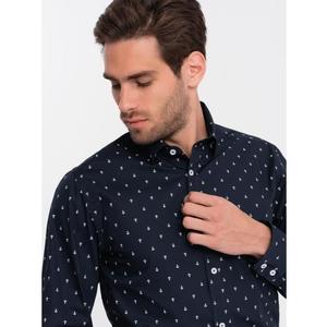 Pánská bavlněná košile SLIM FIT s kotvami tmavě modrá obraz