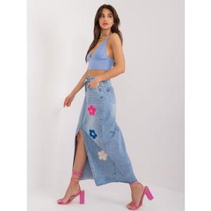 Dámská sukně květinová džínová midi MINA modrá obraz