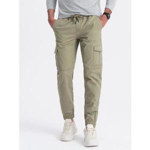 Pánské kalhoty JOGGERS s cargo kapsami na zip khaki obraz