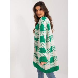 Dámský svetr s geometrickým vzorem oversize zeleno-béžový obraz