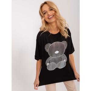 Dámské tričko nadměrné velikosti s aplikací medvídka černé obraz