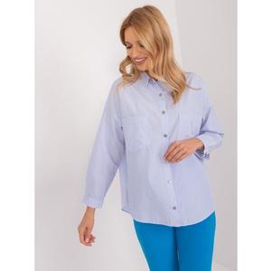 Dámské tričko s límečkem oversize světle modré a bílé obraz