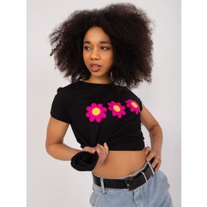Dámské tričko s květinovou výšivkou BASIC FEEL GOOD černé obraz