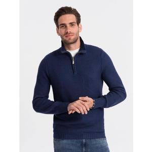 Pánský pletený svetr s rozšířeným límcem V7 OM-SWZS-0105 tmavě modrý obraz