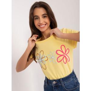 Dámské tričko s květinovou aplikací BASIC FEEL GOOD žluté obraz