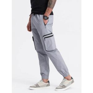 Pánské kalhoty JOGGER se stojáčkem a nákladovými kapsami na zip světle šedé obraz