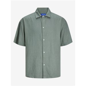 Zelená pánská lněná košile s krátkým rukávem Jack & Jones Faro obraz