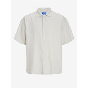 Krémová pánská lněná košile s krátkým rukávem Jack & Jones Faro obraz