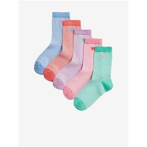 Sada pěti párů holčičích proužkovaných ponožek v zelené, růžové, fialové, červené a modré barvě Marks & Spencer obraz