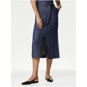 Tmavě modrá dámská džínová midi sukně s páskem Marks & Spencer obraz