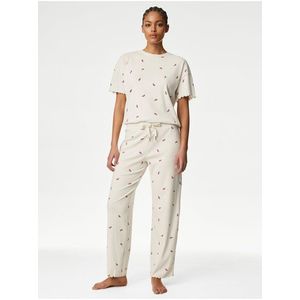 Krémové dámské vzorované pyžamové kalhoty Marks & Spencer obraz