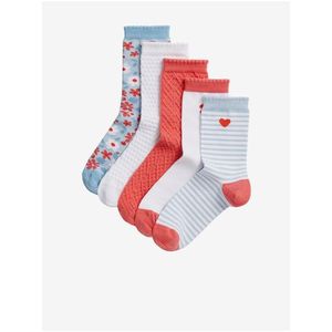 Sada pěti párů holčičích vzorovaných ponožek v červené, bílé, šedé a světle modré barvě Marks & Spencer obraz