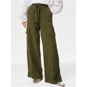 Tmavě zelené dámské široké kalhoty Marks & Spencer obraz