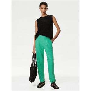 Zelené dámské kalhoty s příměsí lnu Marks & Spencer obraz