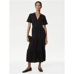 Černé dámské žerzejové midi šaty s volánem Marks & Spencer obraz