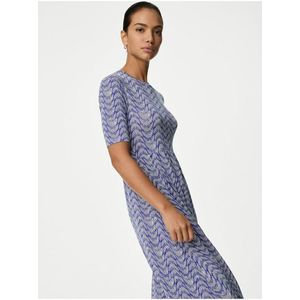 Modré dámské vzorované žerzejové midi šaty Marks & Spencer obraz