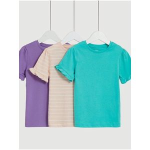 Sada tŕí holčičích triček s volánky v tyrkysové, růžové a fialové barvě Marks & Spencer obraz