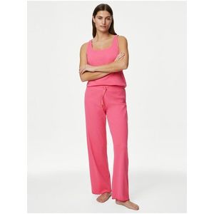Růžové dámské žebrované pyžamové kalhoty Marks & Spencer obraz