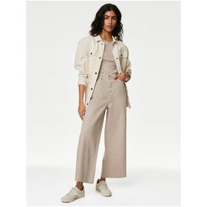 Béžové dámské zkrácené wide fit džíny s vysokým pasem Marks & Spencer obraz
