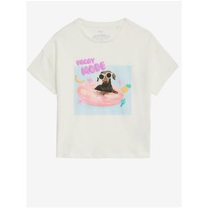 Krémové holčičí tričko s nápisem z čisté bavlny Marks & Spencer obraz