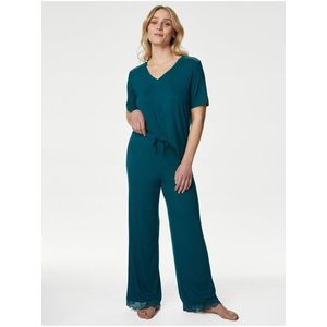 Zelené dámské pyžamové kalhoty s širokými nohavicemi a technologií Body Soft™ Marks & Spencer obraz
