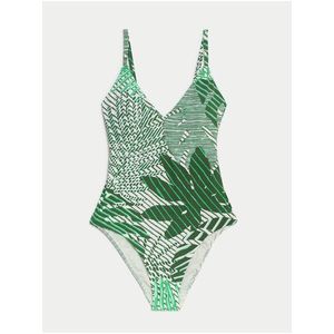 Zelené dámské vzorované plavky formující bříško Marks & Spencer obraz