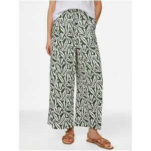 Krémovo-zelené dámské široké zkrácené kalhoty s potiskem Marks & Spencer obraz