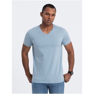 Světle modré pánské basic tričko s véčkovým výstřihem Ombre Clothing obraz