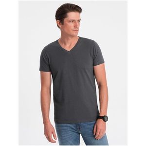 Tmavě šedé pánské basic tričko s véčkovým výstřihem Ombre Clothing obraz