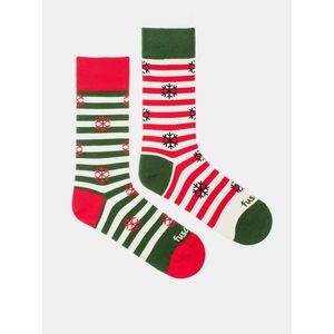 Červeno-zelené vzorované ponožky Fusakle Vánoce na sněhu obraz