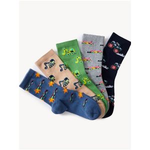 Sada pěti párů klučičích vzorovaných ponožek v tmavě modré, světle hnědé, zelené, šedé a černé barvě Marks & Spencer obraz