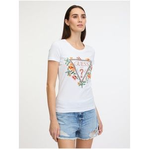 Bílé dámské tričko Guess Triangle Flowers obraz