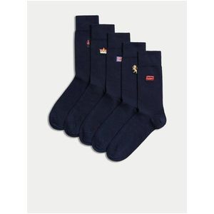 Sada pěti párů pánských ponožek s výšivkou v tmavě modré barvě Marks & Spencer Cool & Fresh™ obraz